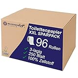 Reuschenbach Toilettenpapier Sparpack XXL, 96 Rollen, WC-Papier 3-lagig, 250 Blatt je Rolle, Klopapier aus Zellstoff