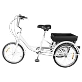 Mqwdxzfes 20 Zoll 8 Gang Dreirad für Erwachsene, 3-Rad Seniorenfahrrad mit Einkaufskorb, Outdoor Fahren Dreirad Freizeit Cityräder Seniorendreirad Einkauffahrrad für Senioren, Einkaufen (Weiß)