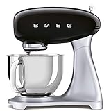 Smeg SMF02BLUK 50er Jahre Retro Standmixer mit 4,8L Edelstahlschüssel, Sicherheitsschloss, 10 variable Geschwindigkeiten, 800 W, Schwarz