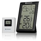 Bresser Wetterstation Funk mit Außensensor Meteo Temp W, innen und außen Thermometer, Wettervorhersage, Frostwarnung, DCF-Funkuhr, großes Display, digital, Schwarz