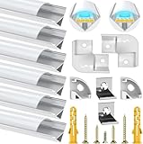 Chesbung LED Aluminium Profil für Led Streifen/Stripes/Strip, 6X1m V Form Aluprofil Eckprofil Alu Profile, Leiste Kanal Diffusor with Milchig Weißer Abdeckung, Montageclips und 45 Grad Eckverbindern