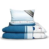 Traumschlaf Seersucker Bettwäsche - Bügelfrei - Set maritim sommerlich frisch im Leuchtturm Design mit Reißverschluss 135x200 cm + 80x80 cm