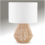 tectake® Tischlampe im Boho-Stil, Nachttischlampe aus Jute, Vintage Schreibtischlampe, Schlafzimmerlampe mit Stoff Lampenschirm, Ø 32 cm, Deko Tischleuchte, Lampe Schlafzimmer, Schlafzimmer Licht, E27