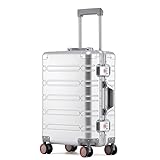 Simcat All Aluminum Carry On Suitcase, 100% Aluminium Metallkoffer, Aluminiumlegierung Koffer Trolleys Handgepäckkoffer mit Spinnerrädern, TSA-Schloss (Silber, 20-Zoll-Koffer, Modern‌)