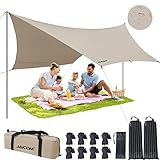 JAICOM Tarp 3,7 x 4,3 Wasserdicht, Ultraleicht Zeltplane Mit Stützstangen, Ösen, Aluminiumstiften, Nylonseil, UV und Regenbeständig, Geeignet für Zelte, Hängematten, Höfe, Strandsonnenschutz