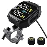 OBEST Motorrad TPMS Reifendrucküberwachungssystem Mit 1,5M Kabel, Reifendruckalarm, Temperatur und Spannungsüberwachung, Unterstützt USB Ausgang, Schnellladung