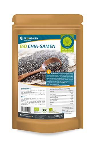 FP24 Health BIO Chia Samen 2000g - Zippbeutel - Rückstandskontrolliert - 2kg - Salvia hispanica - abgefüllt in Deutschland - Top Qualität