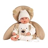 Llorens 1063645 Babypuppe, mit blauen Augen und weichem Körper, Puppe inkl. Outfit mit Bären-Motiv, Schnuller, Schnullerkette und Flauschiger Decke, 36cm