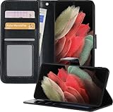 BTH - Hülle für Samsung Galaxy S21 Ultra - Bookcase Hülle mit Kartenfach - Portemonnaie Etui Schwarz