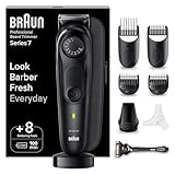 Braun Barttrimmer Series 7, Bartschneider und Trimmer Herren, 40 Einstellungen, Ladestation, Reiseetui, Bartschablone, 100 Min. kabellose Laufzeit, BT7440