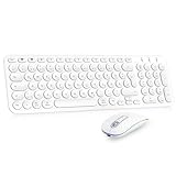 kabellos, Wiederaufladbare Dualmodus (Bluetooth 5.1+2.4G) Kabellose Tastatur und Maus, Extrem-Dünne Multi-Funktionale Tastatur (Weiß)