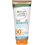 Garnier Sonnenschutzmilch mit LSF 50+ für Kinder, Sonnencreme mit sehr hohem Sonnenschutz, Anti-Austrocknung der Haut, Ambre Solaire Kids Sensitive expert+, 1 x 175 ml