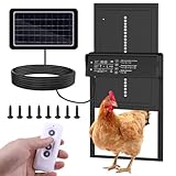 Aluminum Automatische Hühnerklappe Solar, Elektrische Hühnerklappe Automatisch mit Timer, LCD Display,Fernbedienung,Intelligenter Einklemmschutz,Lichtempfindlich, Hühnertür Automatisch für Hühnerstall