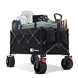 SUNULA Bollerwagen Faltbar Tragkraft 120KG, Klappbarer Handwagen mit EIN-klick-Handgriff & 4-seitig zusammenfaltbar, Alle Gelände Räder mit Bremsen 150L, Schwarz