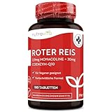 Fermentierter Roter Reis 617mg - 180 Vegane Tabletten - Cholesterin Senken - Hochdosiert mit 2,9 mg Monacolin K und 30 mg CoQ10 pro Tablette - Laborgeprüft - Roter Reis Kapseln Alternative - Nutravita