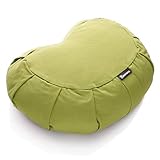 BODYMATE Halbmond Yogakissen 42cm lang 30cm breit und 15cm hoch Olive-Green mit Buchweizen-Spelz Füllung – Maschinenwaschbarer Bezug aus 100% extra Dicker Baumwolle – Meditationskissen – Sitzkissen