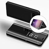 LCHDA Samsung Galaxy S8 Spiegel Ledertasche Hülle klapphülle Schwarz Brieftasche Schutzhülle Handyhülle Durchsichtig Clear View Flip Mirror Case Stoßdämpfend Standfunktion Magnetverschluß Handytasche