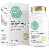 Cosphera Haar-Vitamine - Hochdosiert mit Biotin, Selen und Zink als Beitrag zum Erhalt normaler Haare. Plus Folsäure & Hirse Samen Extrakt (reich an Silizium) - 120 vegane Kapseln im 2 Monatsvorrat.