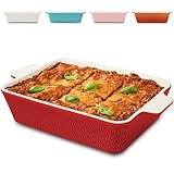 Praknu Auflaufform Groß aus Keramik - Extra Hoher Rand - Für Lasagne, Tiramisu & Auflauf - Eckig - Rot