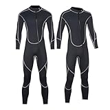 DEMMET 1,5 mm-3 mm Neopren einteiliger Neoprenanzug Männer langärmeliger Frontreißverschluss Abzipper warme kalte Surfen Schnorcheln Kajak Ganzkörper-Neoprenanzug (3mm schwarz, L)