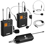 TONOR UHF Mikrofon Kabellos Set mit Dual Headset Kopfbügel Funkmikrofon, Lavalier Ansteckmikrofonen Bodypack Transmitter, Empfänger 6,35 mm Ausgang 60M Reichweite
