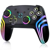 MYSTILUCK Wireless Controller für Switch/Lite/OLED Konsole, Gamepad mit Farbwechselnde RGB Beleuchtung/Dual Vibration/6 Achsen Gyroskop/Turbo/Aufwachen, Ergonomisch Gestalteter Präzise Joystick