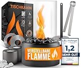 flammtal - Wärmender Tischkamin [4h Brenndauer] - Tischfeuer für Indoor & Outdoor - Verstellbare Flamme - Bio Ethanol Kamin mit Zwei Steinarten [weiß & schwarz] - Bioethanol Tischkamin mit 2 Kammern