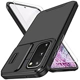 Handyhülle für Samsung Galaxy S20 Hülle mit Schutzfolie Und Slide Camera Cover Kameraschutz, S20 Schutzhülle Militärschutz Stoßfeste Kratzfeste Panzerhülle für Samsung S20 5G Cover Tasche (Schwarz)