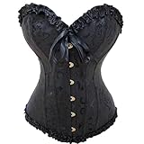 HEZEHAI Korsett-Oberteil für Damen, plissierter Spitzenbesatz, Bauchkontrolle und Taillenformung, Korsett-Top, Schwarz1, Large