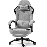 Dowinx Gaming Stuhl Stoff mit Frühling Kissen, Massage Gaming Sessel mit Fußstütze, Ergonomischer PC Stuhl Gamer Stuhl Bürostuhl 150 kg Belastbarkeit, Grau