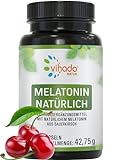 Vihado Natur Melatonin hochdosiert, Innovation: natürliches Melatonin aus Sauerkirsch, zusätzlich Ashwagandha, Passionsblume, Lavendel, 90 Kapseln