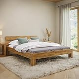skølm Floki Bett 160x200 cm aus Massivholz – Haupt- oder Gästebett, Doppelbett aus Eiche, Natur geöltes Holzbett, Bettgestell aus Holz, Bed
