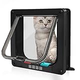 LUOJINYI Katzentür, ABS-Acryl Katzenklappe Innentür, Sicherheits-Haustiertür mit 4-Wege-Schloss, 19.8×19×5.5cm Einfache Installation Hundeklappe für Innen- und Außentür, Fenster, Wand (Schwarz, M)