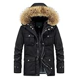 Winter Thermo Parka Herren Gefütterte Mäntel mit Kapuze Fleece Winddicht Jacken Parka für Herren Gefütterte Jacke Herpa mit abnehmbarer Kapuze Casual Warm Daunenjacke Sherpa Jacke, Schwarz , XXXXL