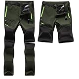 SANMIO Herren Wanderhose Zip Off Atmungsaktiv Wasserdicht Softshellhose Outdoor Funktionshose Trekkinghose Entfernbar Schnell Trockend (mit Gürtel) Grün, L