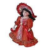 Sharplace 30cm Keramikpuppe Viktorianische Weibliche Figuren mit Vintage Kleid Geschenk, Rot, B
