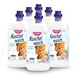 Kuschelweich Weichspüler Sanft & Mild, Weichspüler sensitiv und hautverträglich für spürbar weiche Wäsche, Weichspüler ohne Farbstoffe, praktischer Vorrat 6 x 2 Liter je 76 Waschladungen
