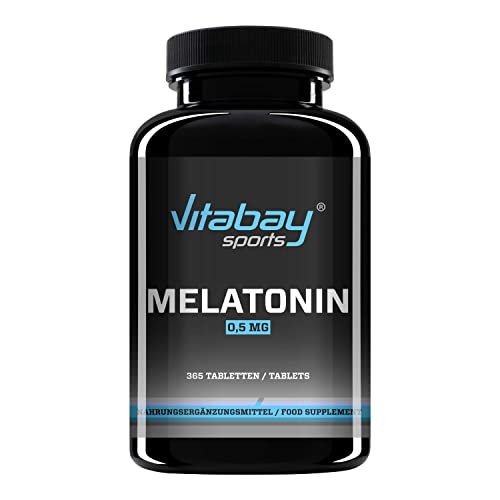 Vitabay Melatonin hochdosiert 365 Tabletten VEGAN 0,5 mg für besseren Schlaf - Besser Schlafen mit Melatonin 1mg pro 2 Melatonin Tabletten Kapseln als Schlafmittel - Melantonin Schlaftabletten stark