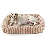 Pawk Hundebett Grosse Hunde, waschbares Hundebett mit abnehmbarem Bezug, wärmendes, weiches beruhigendes Haustierbetten für Welpen mit Rutschfester Unterseite, 91 x 69 x 20 cm, Beige