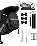 Fahrrad Reparaturset mit Satteltasche, 16-in-1 Fahrrad Multitool+Mini-Luftpumpe, Fahrrad Werkzeugset unterwegs, Notfallwerkzeug Flickzeug | Werkzeug Set für Fahrrad, MTB, Rennrad