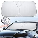 Sonnenschutz Auto Frontscheibe 136×65cm, Innen, Frontscheibenabdeckung, Sonnenblende Vorne, Windschutzscheibe für Sommer Selbsthaftend UV Hitzeschutz Plane Faltbar (S)