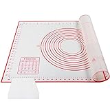 AJOXEL Silikon-Backmatte, 70 × 50 cm, wiederverwendbar, Teigmatte, antihaftbeschichtet, BPA-frei, mit Maßnahmen für Fondant/Kekse/Pizza, Rot
