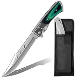 Plys Klappmesser Groß 14cm Scharfes Taschenmesser: Holzgriff Outdoor Messer mit Aufbewahrungstasche 440c Stahl Jagdmesser Grün