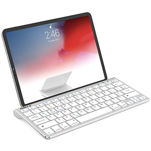 NULAXY KM13 Kabellose Tastatur mit Schiebe ständer Bluetooth Tastatur mit QWERTZ Deutsches Layout Tablets Tastatur Compatible with iPad iOS Android Windows – Silber