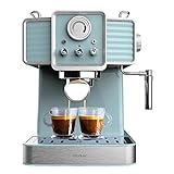 Cecotec Express-Kaffeemaschine Power Espresso 20 Tradizionale Light Blue, 1350 W, Espresso und Cappuccino, 20 Bar und Thermoblock, Dampfdüse, Manometer, Vintage-Design, 1,5 Liter Kapazität