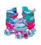 Scale Sports Kinder-Rollschuhe für Mädchen, Kleinkinder, verstellbare Rollschuhe für Kinder, Anfänger, Skates für Mädchen, Meerjungfrauen-inspiriert mit leuchtenden Rädern, für Outdoor-Sportarten