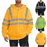Reflektionsstreifen Kapuzenpullover Herren Hochsichtbares Sweatshirt mit Kängurutasche und Kordelzug Hoodie Herren Langarm Winterjacke Weicher Bequeme Arbeitsjacke für Herbst Winter Kapuzenpulli