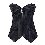 Josamogre Korsett Bustier Corsage Vollbrust Damen Streifen Reissverschluss Sexy Bluse Sekretariat Schwarz 7XL
