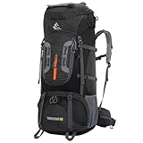 Bseash 80L Wasserdichter Wanderrucksack mit Regenschutz, leichter Outdoor-Sport, Reisen, Tagesrucksack für Klettern, Touren (Schwarz)