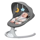 Bioby Babywippe Elektrisch, Baby Wippe Elektronisch mit Bluetooth-Musik & Fernbedienung, Babyschaukel mit 5-Punkt-Gurt, Leichte Babywippe für 2-9 kg, 0-6 Monate (Grau)